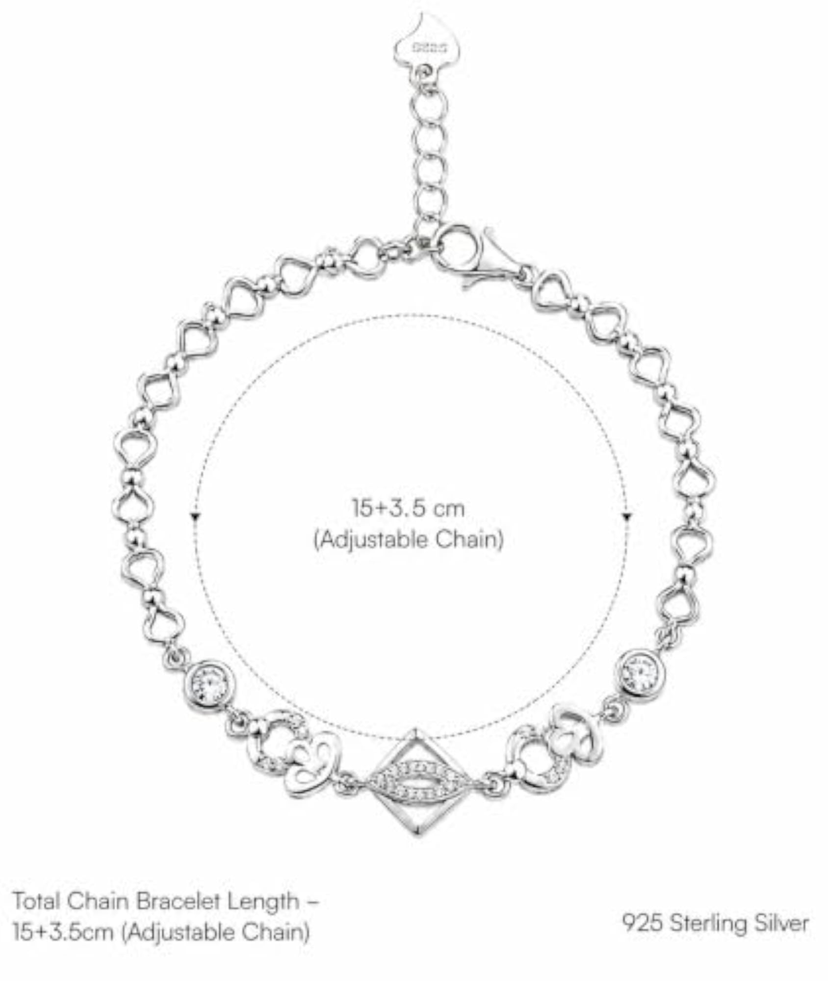 925 Sterling Silver CZ Chain Bracelet for Women